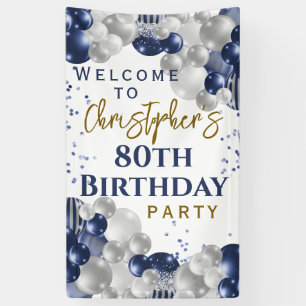 Banderoles 80e anniversaire Blue Balloons Party Bienvenue