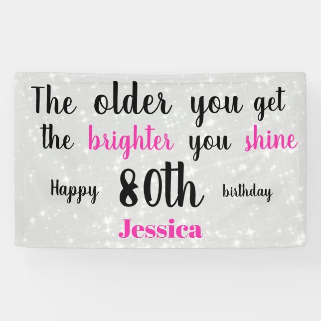 Banderoles 80e anniversaire d'argent et de rose personnalisé (Horizontal)