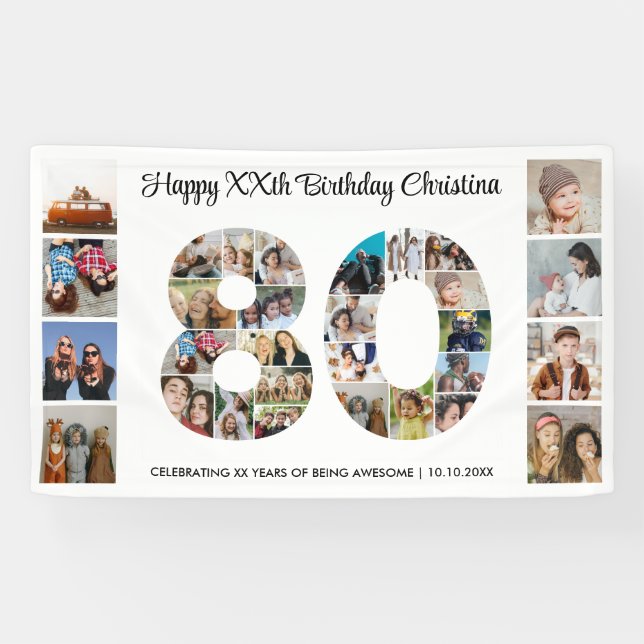 Banderoles 80e anniversaire de fête Numéro 80 Photo Collage (Horizontal)