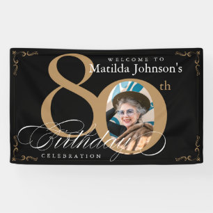Banderoles 80e anniversaire Elegant Gold Calligraphy Black Ph