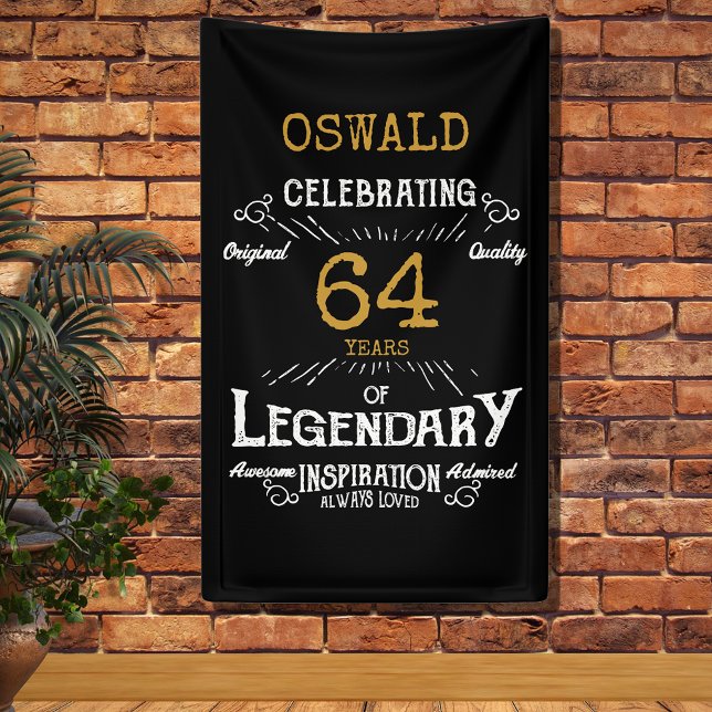 Banderoles 80e anniversaire Légendaire Black Gold Retro (Black and gold birthday wall banner for any birthday. Easy to personalize template.)