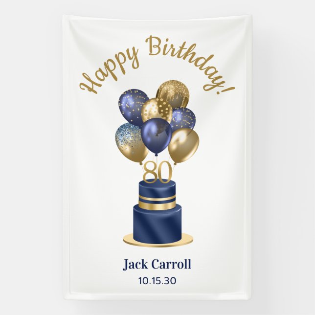 Banderoles 80e anniversaire Marine Blue Balloon Cake (Verticale)