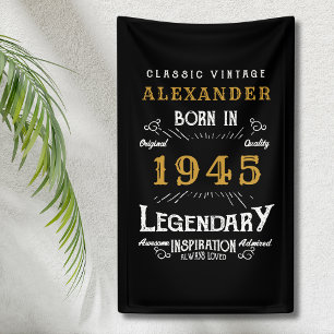 Banderoles 80e anniversaire personnalisé Né en 1945 Noir Vint
