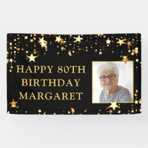 Banderoles 80e anniversaire Photo Black Gold Stars Personnali