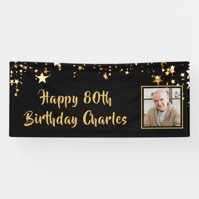 Banderoles 80e anniversaire Photo Gold Stars Personnalisé Noi (Horizontal)