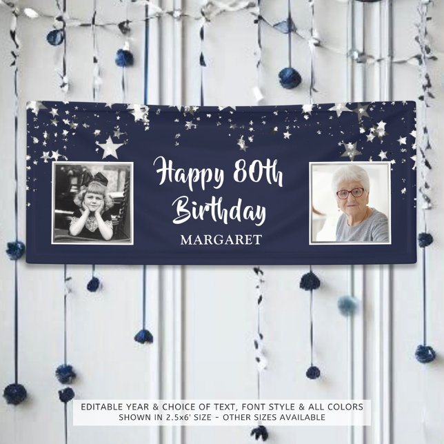 Banderoles 80e anniversaire Photo Marine Stars d'argent Perso (Créateur téléchargé)