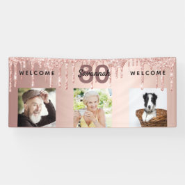 Banderoles 80e anniversaire photo rose or parties scintillant