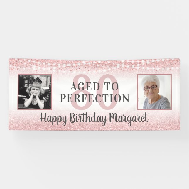 Banderoles 80e anniversaire Rose Gold Photo AGED TO PERFECTIO (Horizontal)