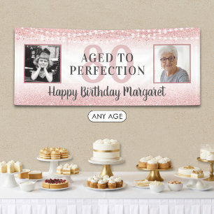 Banderoles 80e Anniversaire Rose Gold Photo VIEILLI À LA PERF