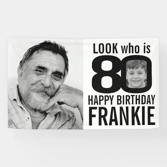 Banderoles 80e anniversaire rose look 80 photo personnalisée  (Horizontal)