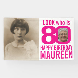 Banderoles 80e anniversaire rose look 80 photo personnalisée 