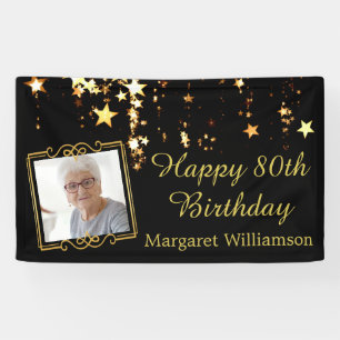 Banderoles 80e anniversaire Script Black Gold Stars Nom de la