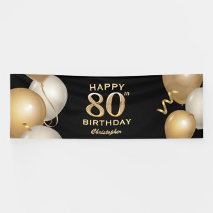 Banderoles 80e fête d'anniversaire Ballons noirs et or