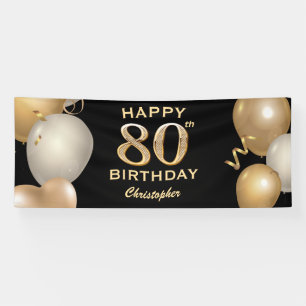 Banderoles 80e fête d'anniversaire Ballons noirs et or