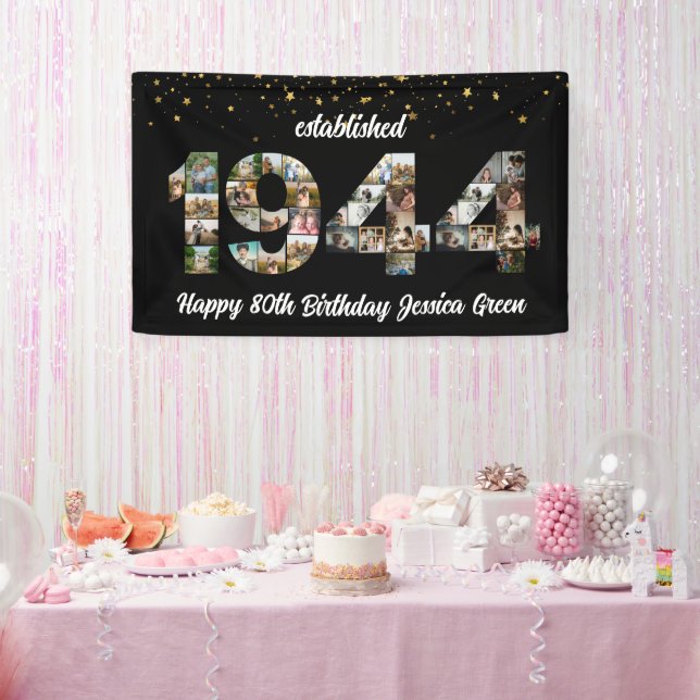 Banderoles 80e fête d'anniversaire Photo Collage Fondé 1944 (Fête)