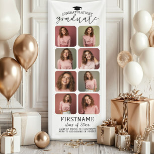 Banderoles 8 Photo Collage Graduation Moderne Minimal Blanc