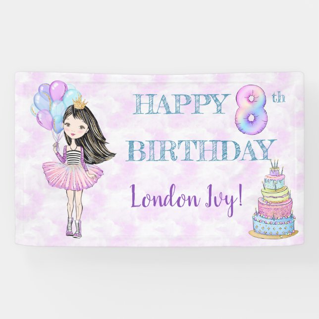 Banderoles 8e anniversaire Princesse Lavande Turquoise (Horizontal)