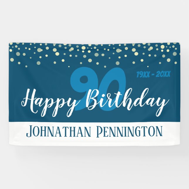 Banderoles 90e anniversaire avec Confetti Blue (Horizontal)