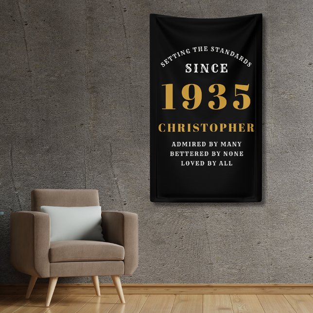 Banderoles 90e Anniversaire Né en 1935 Ajouter un nom Black G (Custom 60th birthday wall banner for those born in 1935)