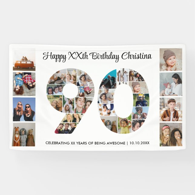 Banderoles 90e Anniversaire Numéro de fête 90 Photo Collage (Horizontal)
