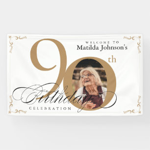 Banderoles 90e anniversaire White Gold Elegant Calligraphie P