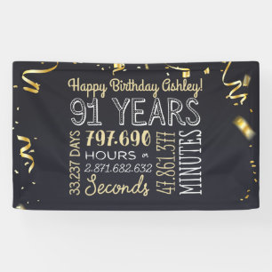 Banderoles 91 ans - Elégant Black & Gold - 91 ans