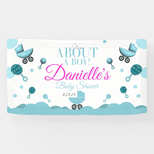 Banderoles À propos d'un garçon Baby shower Invitation Invita (Horizontal)