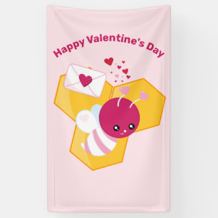 Banderoles Abeille mignonne aux Coeurs de Saint-Valentin rose