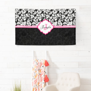 Banderoles Accents rose Damas Blanc Et Noir