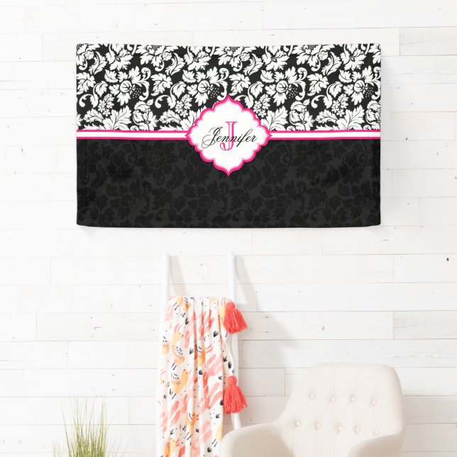 Banderoles Accents rose Damas Blanc Et Noir (En situation)