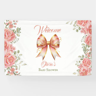 Banderoles Accueil Baby shower Bow rose