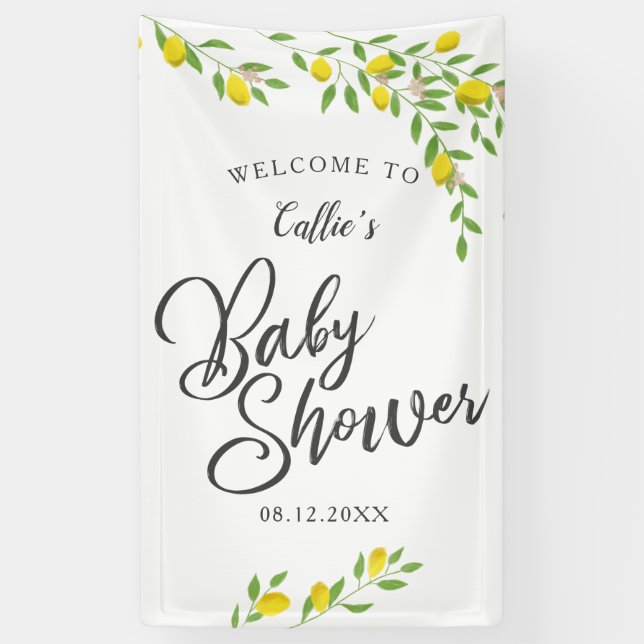 Banderoles Accueil Baby shower citron rustique (Vertical)