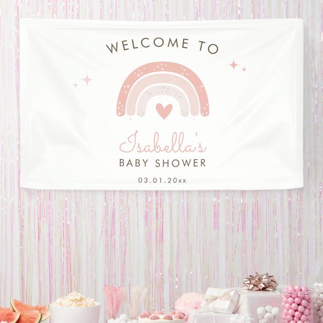 Banderoles Accueil Baby shower d'aquarelle rose arc-en-ciel (Créateur téléchargé)