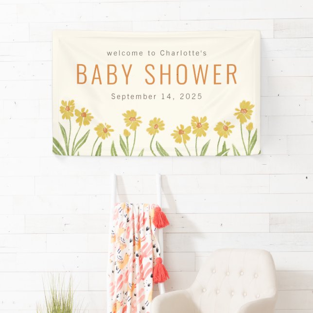 Banderoles Accueil Baby shower Fleur Jaune (En situation)