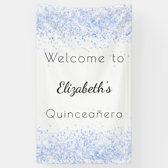 Banderoles Accueil bébé Quinceanera bleu blanc (Vertical)