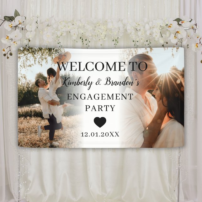 Banderoles Accueil Collage photo personnalisé de la partie En (Engagement Party Custom 2 Photo Collage Welcome Banner)