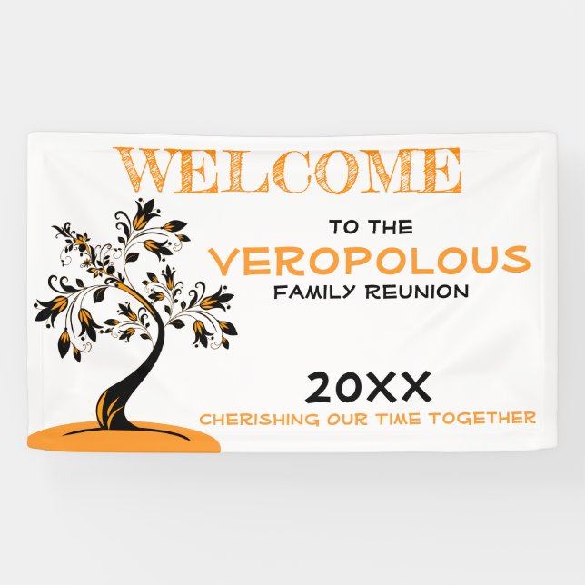 Banderoles Accueil Famille Réunion Moderne Orange Floral Arbr (Horizontal)