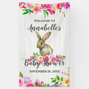 Banderoles Accueil floral de baby shower d'aquarelle de lapin