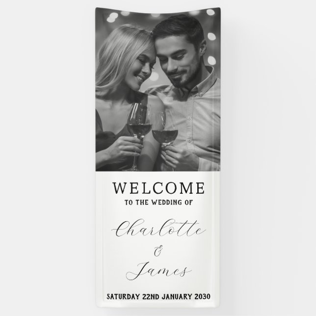 Banderoles Accueil Mariage Bonne Photo Couple Blanc Bienvenue (Vertical)