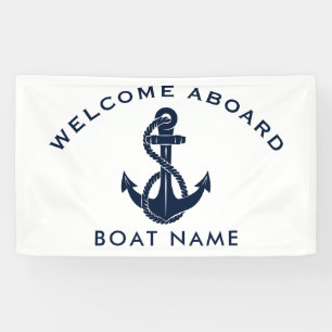 Banderoles Accueil personnalisé à bord Nom bleu marine Ancre 