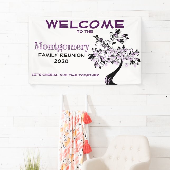 Banderoles Accueil personnalisé Famille Réunion Moderne Arbre (En situation)