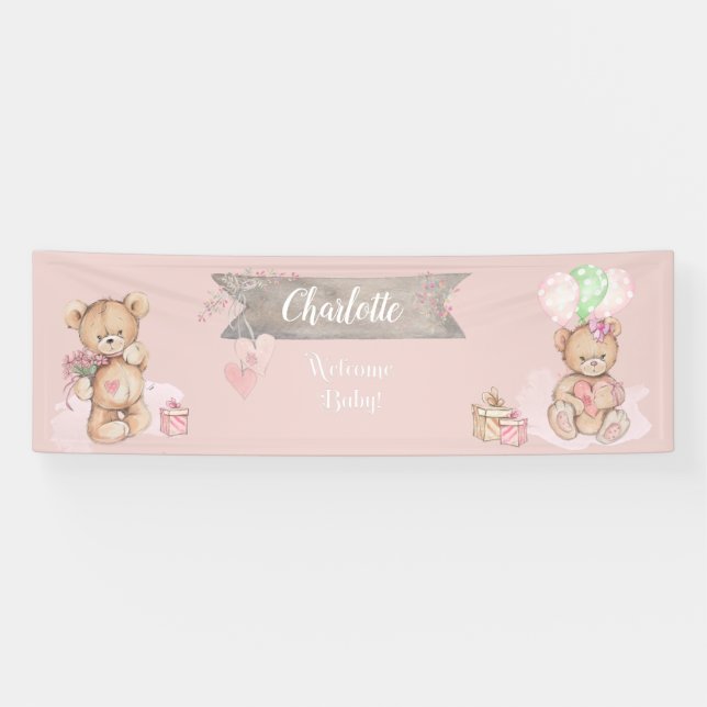 Banderoles Adorable Aquarelle Baby shower Ours En Teddy (Horizontal)