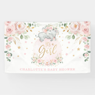 Banderoles Adorable Baby shower floral rose bleu éléphant