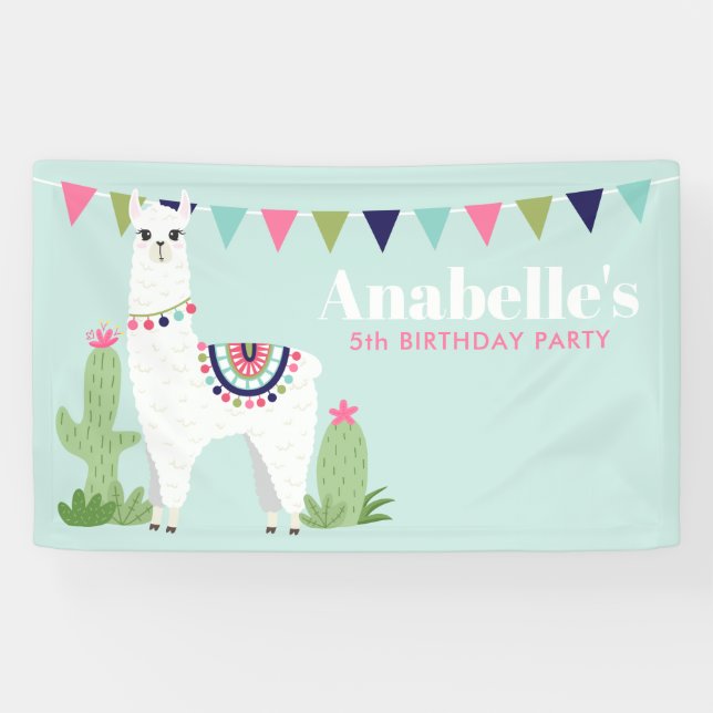 Banderoles Adorable Llama Personnalisé Anniversaire de enfant (Horizontal)