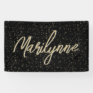 Banderoles Adulte Anniversaire Noir Gold Nom de la Parties sc