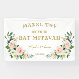 Banderoles Affiche de bienvenue Bat mitzvah de fleurs rose cr
