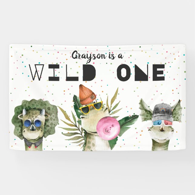 Banderoles Affiche de bienvenue d'anniversaire Dinosaur moder (Horizontal)