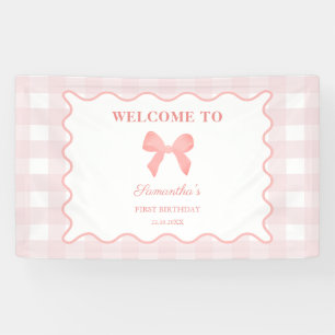 Banderoles Affiche de bienvenue d'anniversaire rose En vichy 