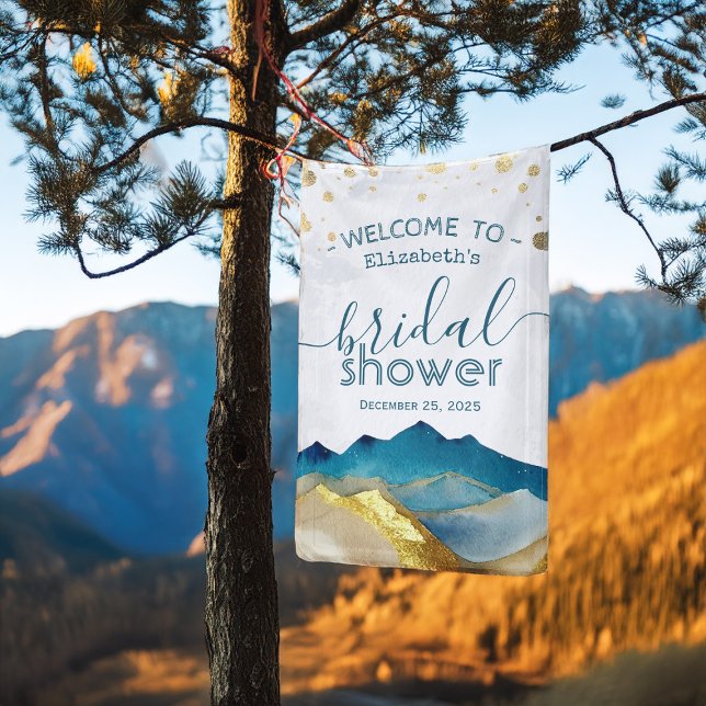 Banderoles Affiche de bienvenue Fête des mariées Blue Gold Fo (Créateur téléchargé)