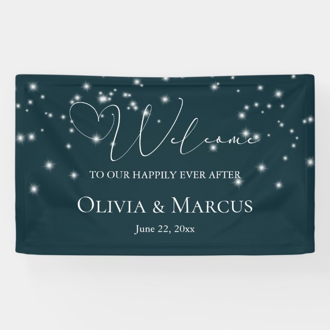 Banderoles Affiche de bienvenue Mariage de l'aquarelle de cor (Horizontal)